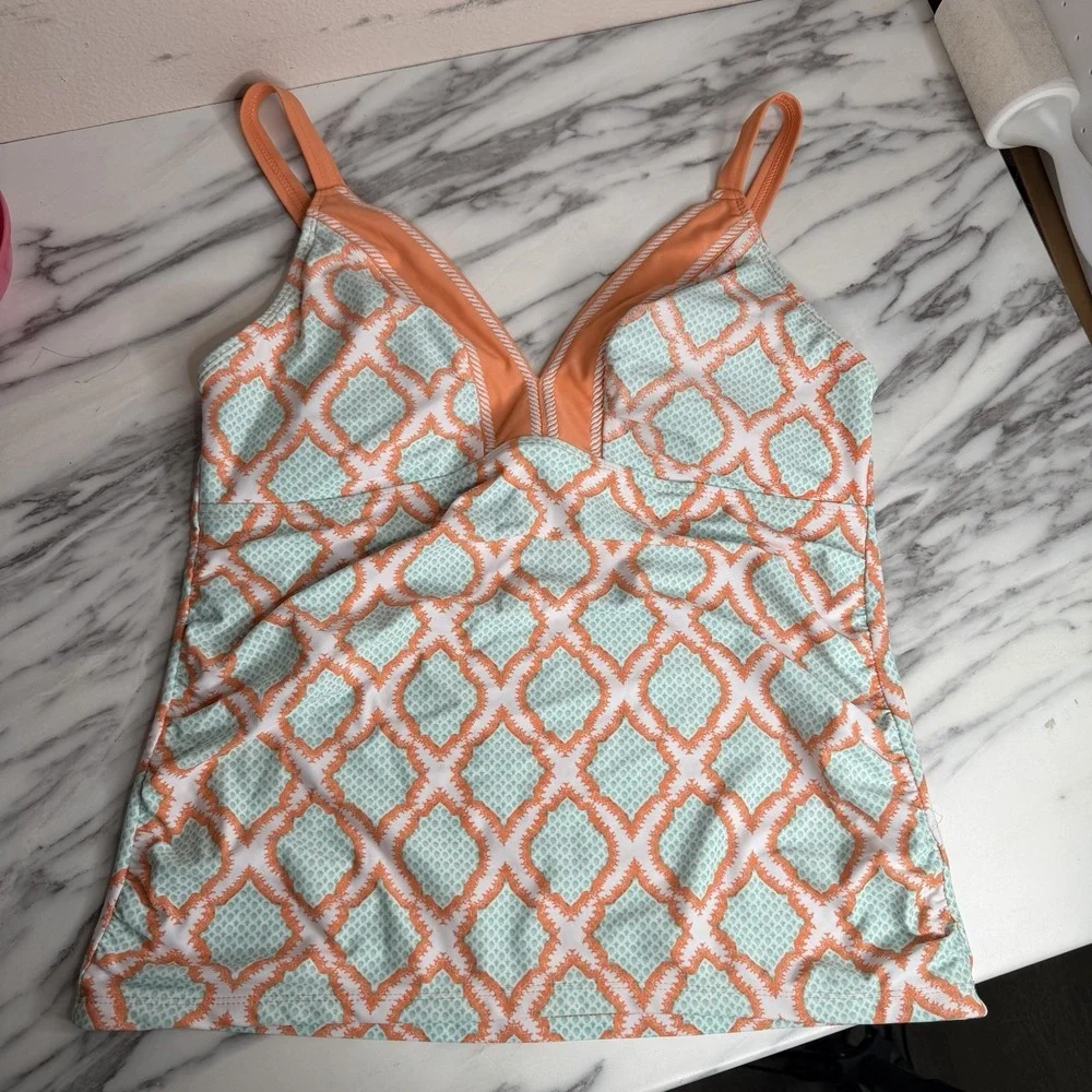 Cabana Life Talbots Women's Tankini Swimsuit Top Blue Orange Preppy Bathing Suit